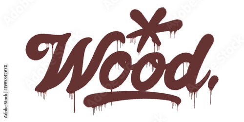 Bold urban graffiti hand style tag featuring the word Wood. Street art lettering with a star accent representing timber, forest materials, and organic nature.