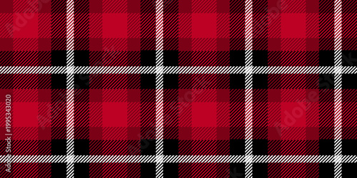 Seamless red tartan plaid fabric pattern with classic checkered textile design for fashion, apparel, and home decor use