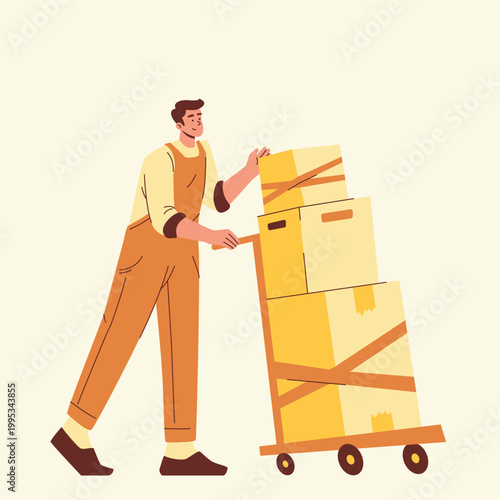 moving boxes with a hand truck illustration