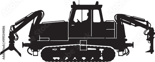 Heavy duty excavator, construction equipment, industrial machinery, vector silhouette
