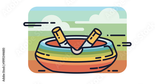 Colorful ashtray with two cigarettes minimal illustration for health awareness campaign vector