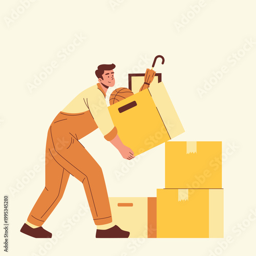 packing belongings into boxes illustration