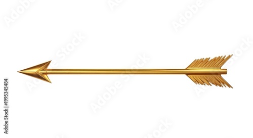 A golden arrow with a sharp pointed tip and fletching at the rear