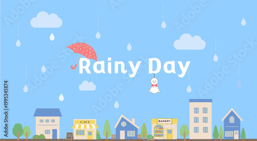 梅雨の背景イラスト　梅雨バナー　梅雨素材　雨の日　フレーム　水滴　蛙　傘　