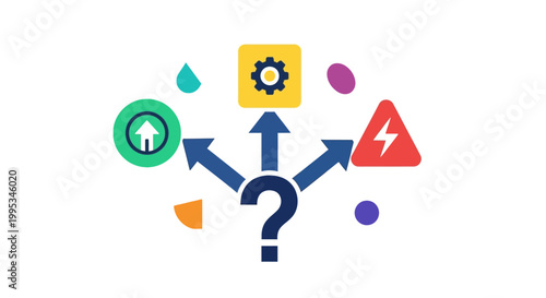 Question Mark with Arrows and Icons.