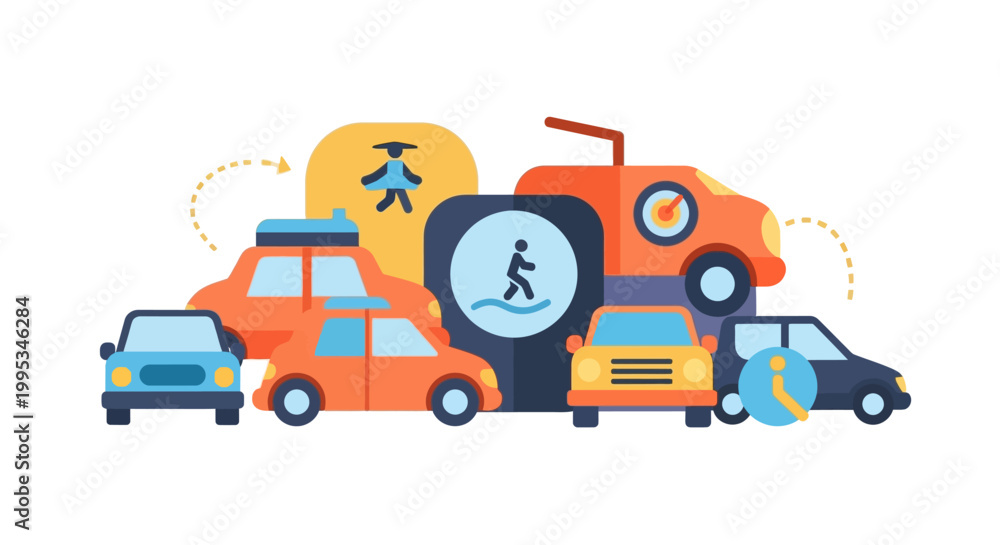 Fototapeta premium Vehicles in Traffic Congestion Scene.