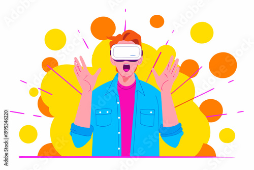 a young man wearing a white VR headset