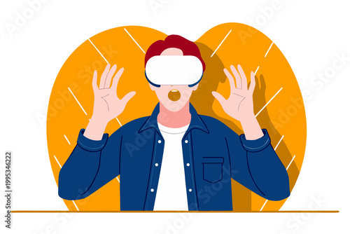 a young man wearing a white VR headset