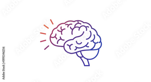 Human Brain Icon with Radiating Lines Symbolizing Mental Activity and Innovation