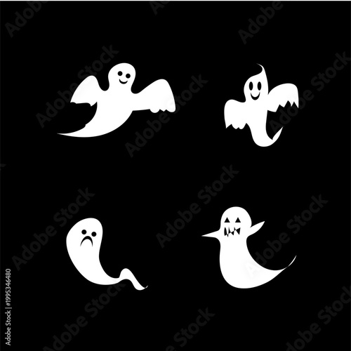 set minimalist icons illustration haunted vector design simple white