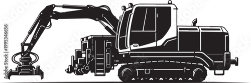 Heavy duty excavator, construction equipment, industrial machinery, vector illustration