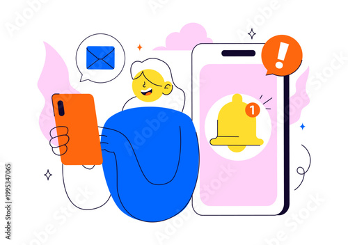 Notification System Vector Illustration with Mobile Alerts Messages Icons User Interaction and Digital Communication Design In Clean Modern Style