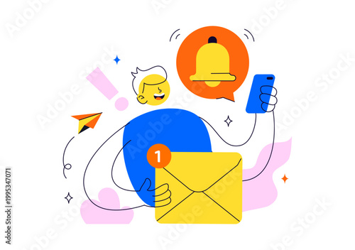 Notification System Vector Illustration with Mobile Alerts Messages Icons User Interaction and Digital Communication Design In Clean Modern Style
