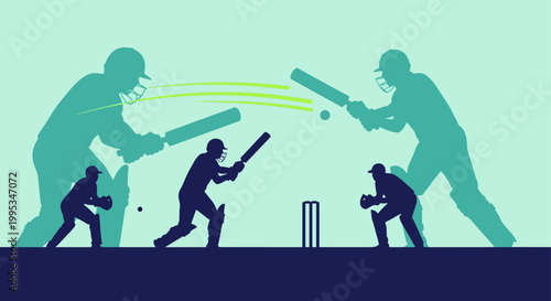 Cricket Match Players Silhouette Vector Illustration