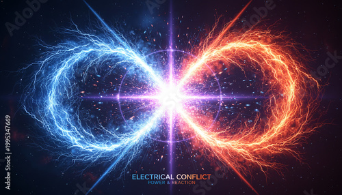 illustration with the theme of electrical energy and the interaction of opposing forces