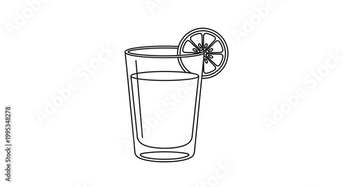 A clean and crisp vector illustration showcasing a refreshing beverage in a transparent glass, perfectly garnished with a circular lemon slice, symbolizing a cool, hydrating drink design perfect for v