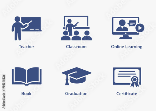 A set of Teaching icons focuses on simplicity, elegance, and ease of recognition. Vector Sign for Logos, Labels, and Icons.