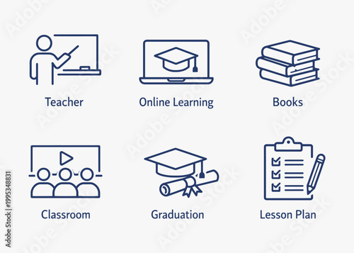 A set of Teaching icons focuses on simplicity, elegance, and ease of recognition. Vector Sign for Logos, Labels, and Icons.