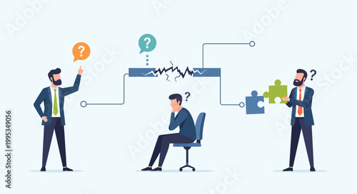 Businessmen with puzzle pieces.