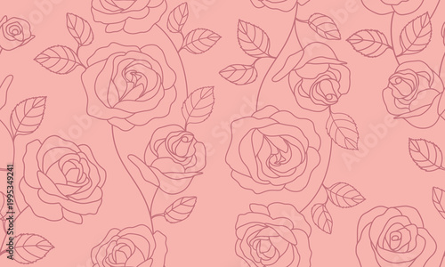 Rose outline seamless pattern. Spring floral vector illustration for fashion, textile, fabric and decoration.