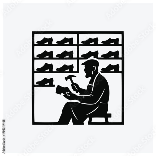 Shoemaker crafting shoes illustration silhouette