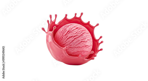 Pink Ice Cream Scoop Splashing in Liquid