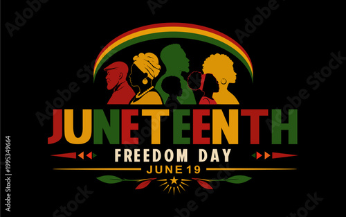 Juneteenth Freedom Day Celebration Design with African Heritage Silhouettes and Pan-African Colors