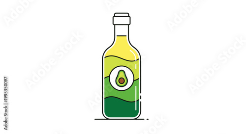 Vibrant avocado oil bottle graphic depicting healthy eating and natural products design