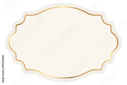 Vintage label with ornate frame in cream beige color. Elegant tag with decorative border for handmade branding and rustic packaging. Vector template with blank space