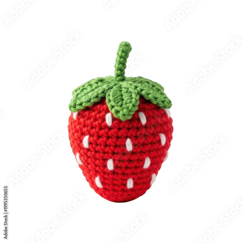 A crocheted strawberry toy on transparent background