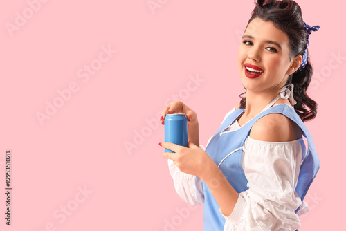 Young pin-up woman with can...
