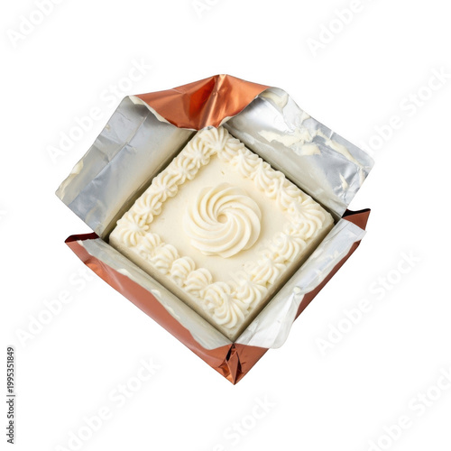 A beautifully decorated white chocolate bar on transparent background