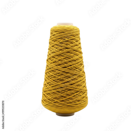 A spool of yellow thread on a transparent background