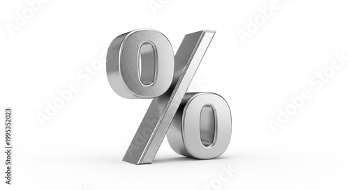 A shiny metallic percentage symbol with a zero replacing the right side on a white background