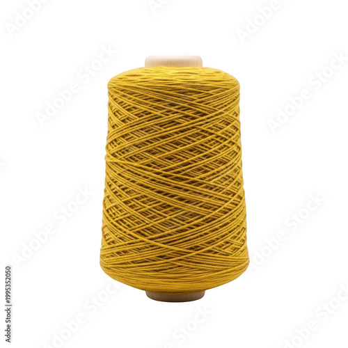 A spool of yellow thread on a transparent background