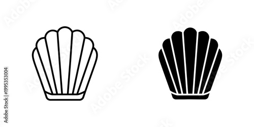 Madeleine cookie icon set showing French shell shaped sponge cake in linear and silhouette styles for pastry shop branding European dessert graphics boutique bakery marketing materials collection.