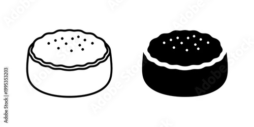 Classic round pie or cake icon. a delicious baked good with a simple, elegant crust and decorative sprinkles on top, available in outline and solid styles.