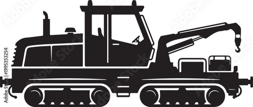 Heavy duty excavator, construction equipment, industrial machinery, black silhouette, vector icon