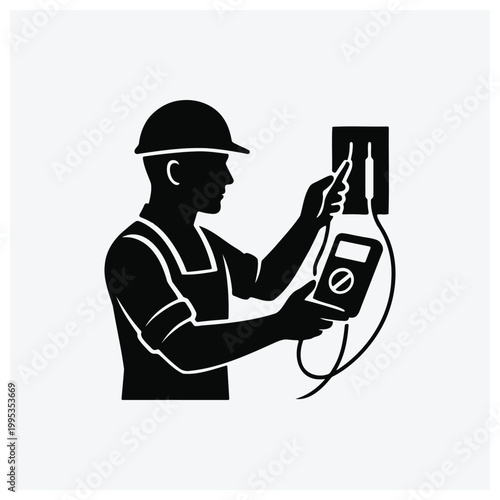 Electrician using testing equipment or voltage detector