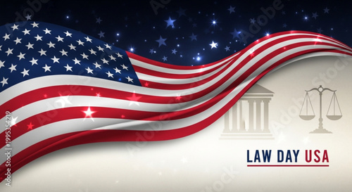 Law Day USA text with flag and courthouse icon on light background