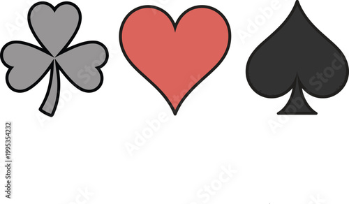 Set of card suit symbols including clover heart and spade in simple bold graphic style