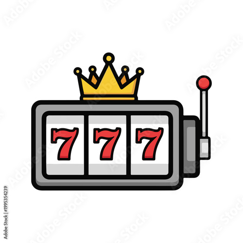Lucky Slot Machine Jackpot with Triple Seven and Crown Vector