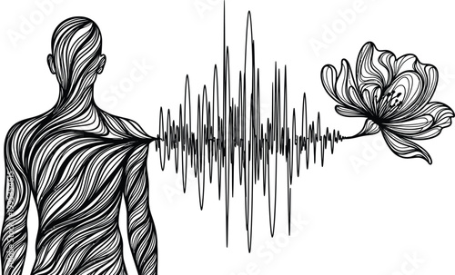 Human Back with Sound Wave and Flower