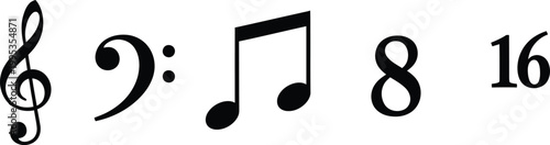 Music Notes Treble Clef Bass Clef Eighth Note on White