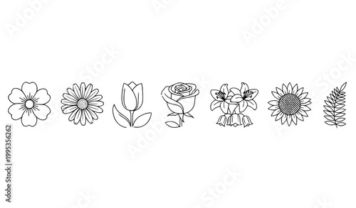 Tableau sur toile Simple flower icons horizontal lineup vector with clean floral design