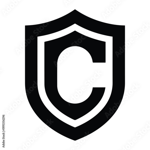 Shield Letter C Emblem Badge Shape Icon Silhouette Vector black design on a white background
