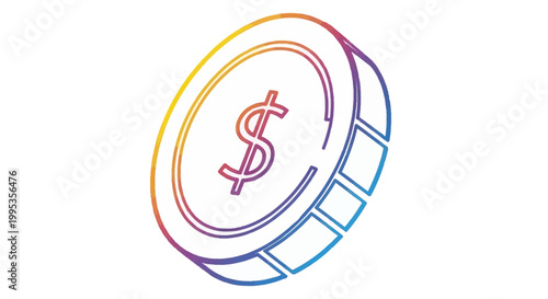 Vibrant gradient dollar coin line art illustration depicting financial concepts and digital