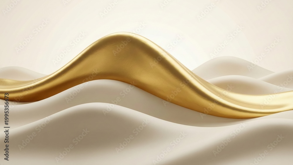 Obraz premium Flowing golden wave with white silk layers on cream background