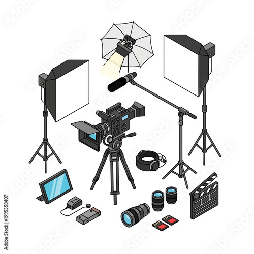 Camera equipment on a tripod stand.