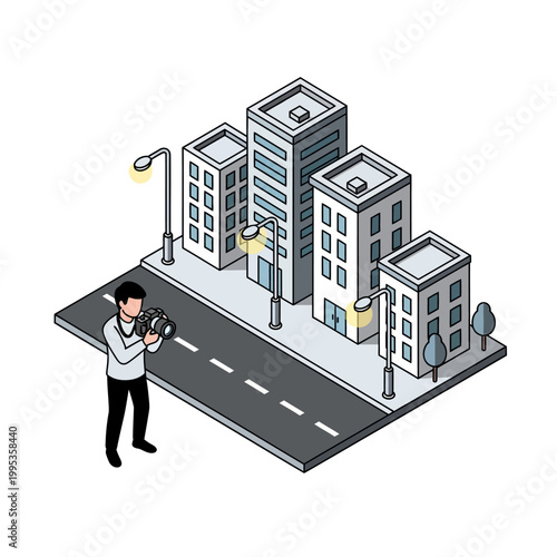 Man holding a camera on street.